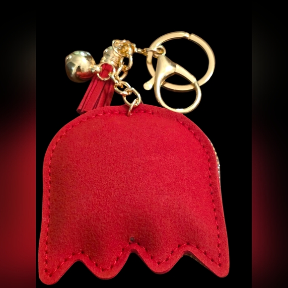 Red Rhinestone Pac Man Ghost Keychain - Picture 2 of 2